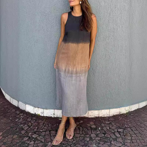 W&W Mode | Lässiges Baumwoll-Leinen Ärmelloses Gradient-Kleid