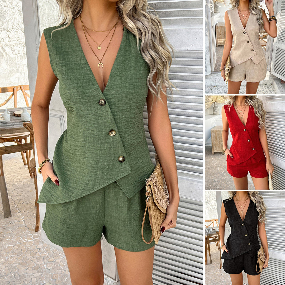 Damen elegantes Set aus ärmellosem Top und kurzen Shorts W&W Mode