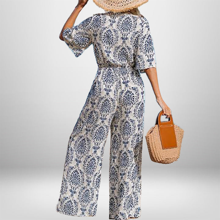 Damen Jumpsuit mit weitem Bein und elegantem Wickeldetail W&W Mode