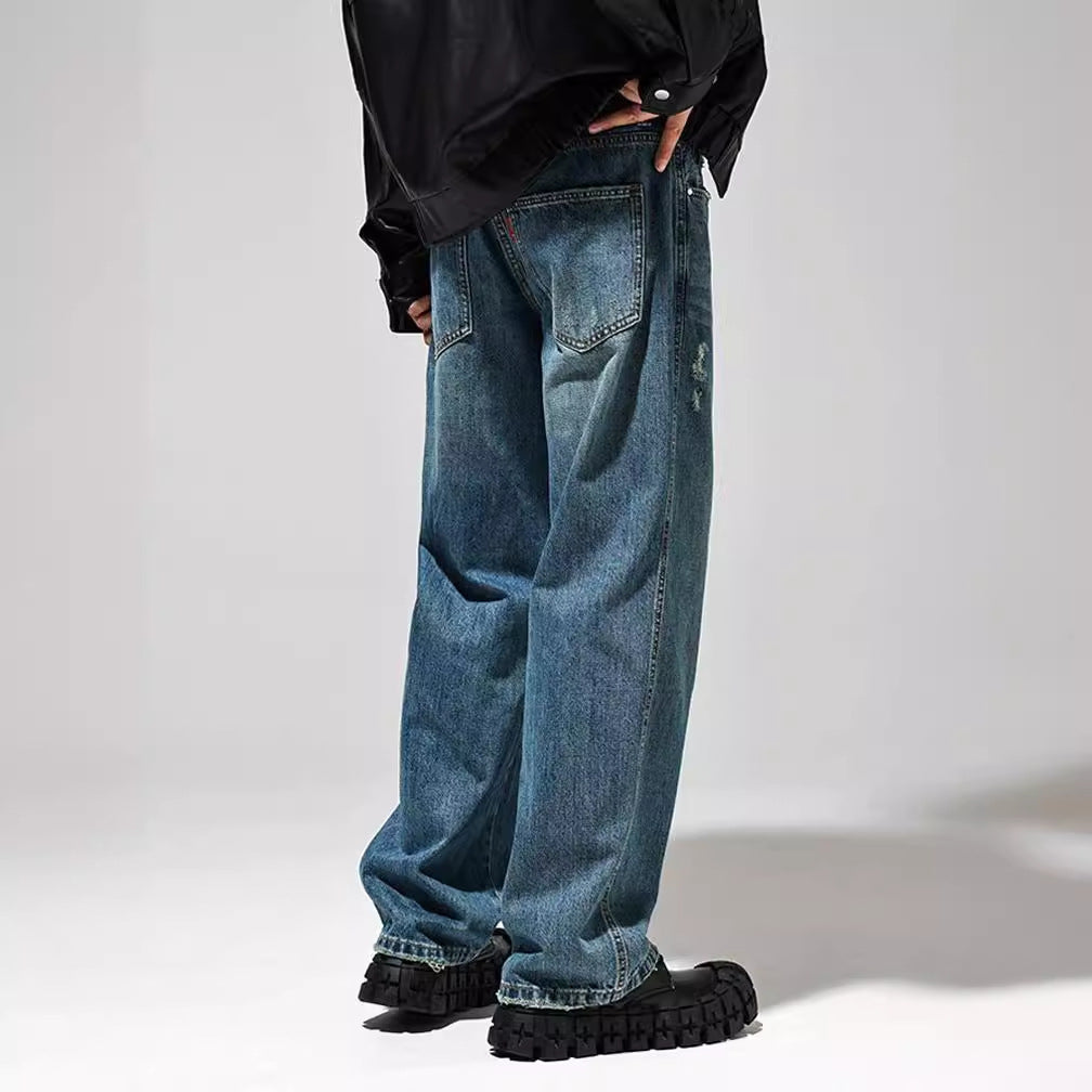 Herren Baggy Jeans im Vintage-Look mit distressed Effekten und hohem Bund W&W Mode