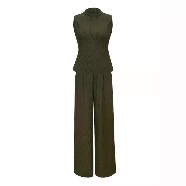 Damen eleganter Jumpsuit mit Rippstruktur und hochgeschlossenem Kragen W&W Mode
