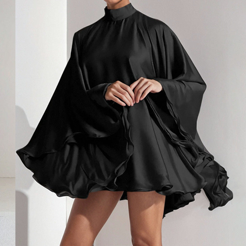 Damen elegantes Minikleid mit fließendem Design und hochgeschlossenem Hals W&W Mode