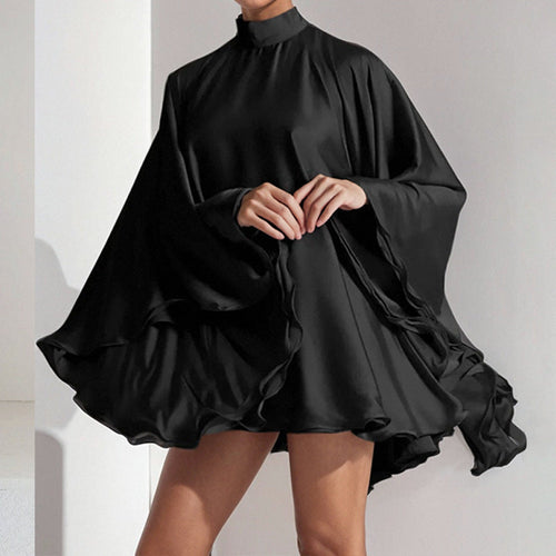 Damen elegantes Minikleid mit fließendem Design und hochgeschlossenem Hals W&W Mode