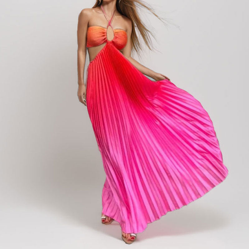 Damen Maxikleid mit Cut-Out-Details und Plisseefalten W&W Mode
