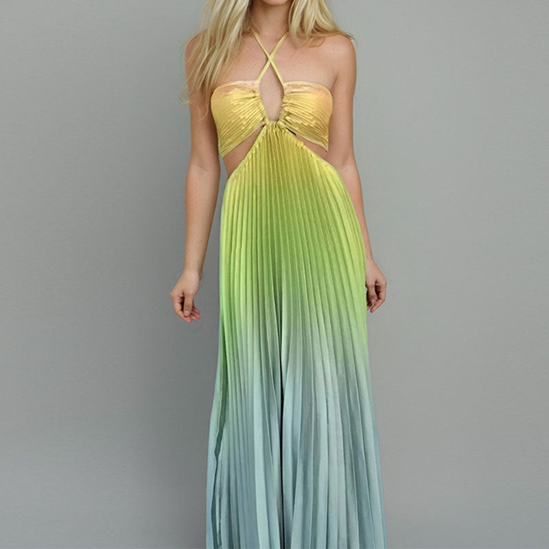 Damen Maxikleid mit Cut-Out-Details und Plisseefalten W&W Mode