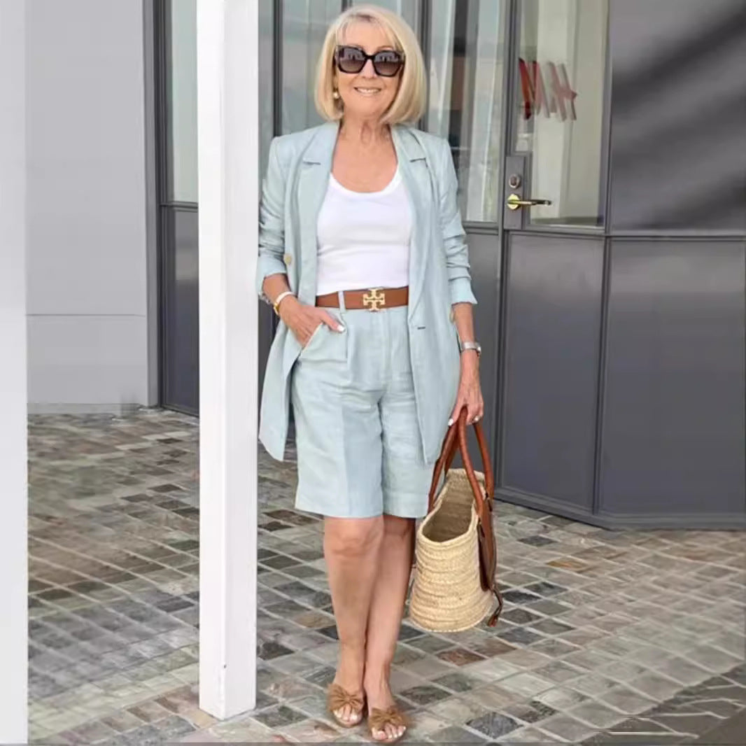 Damen elegantes Blazer-Shorts-Ensemble mit modischer Knopfdetail und hochwertigem Material W&W Mode