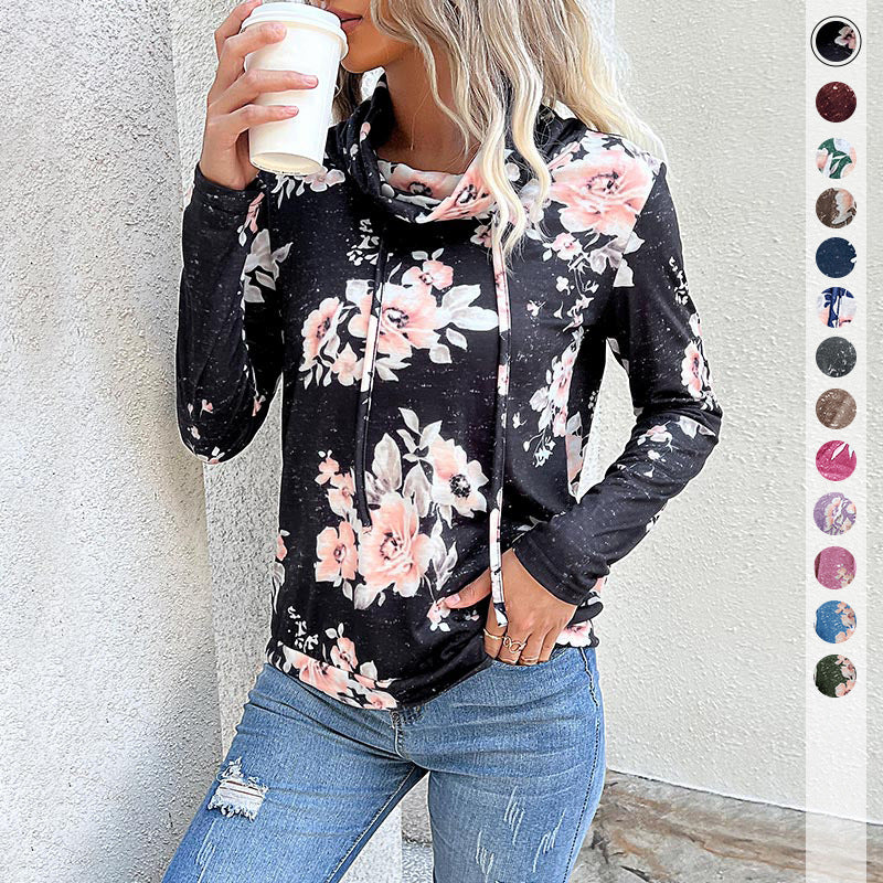 Damen Kapuzenpullover mit floralem Muster und modernem Rollkragen W&W Mode