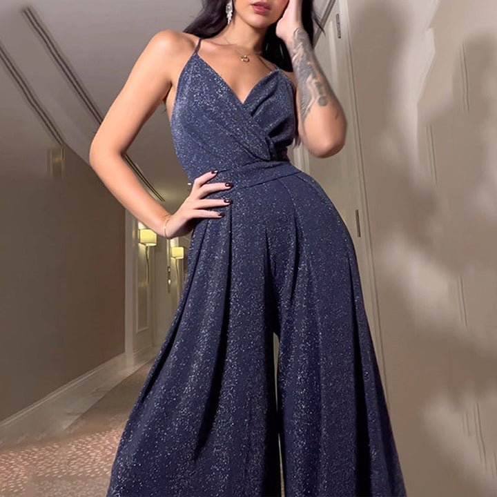 Damen Glamouröser Jumpsuit mit weitem Bein und schimmerndem Effekt W&W Mode
