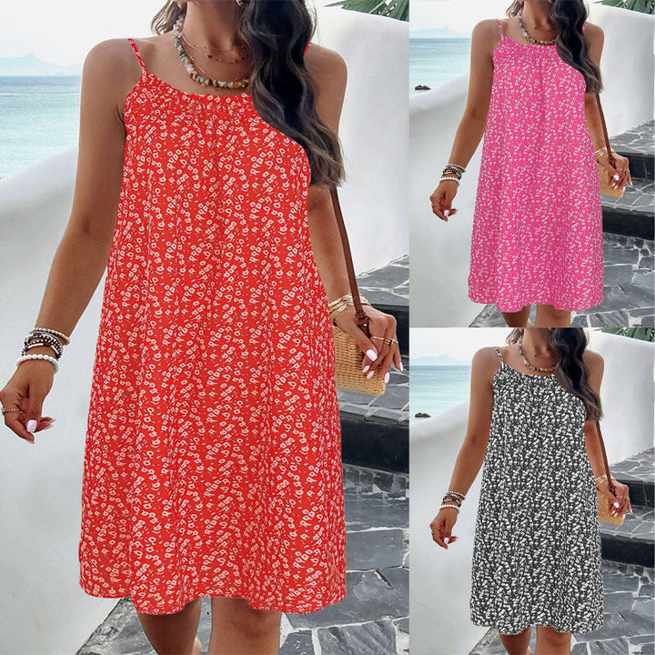 Damen ärmelloses Sommerkleid mit elastischem Bund und floralem Muster W&W Mode