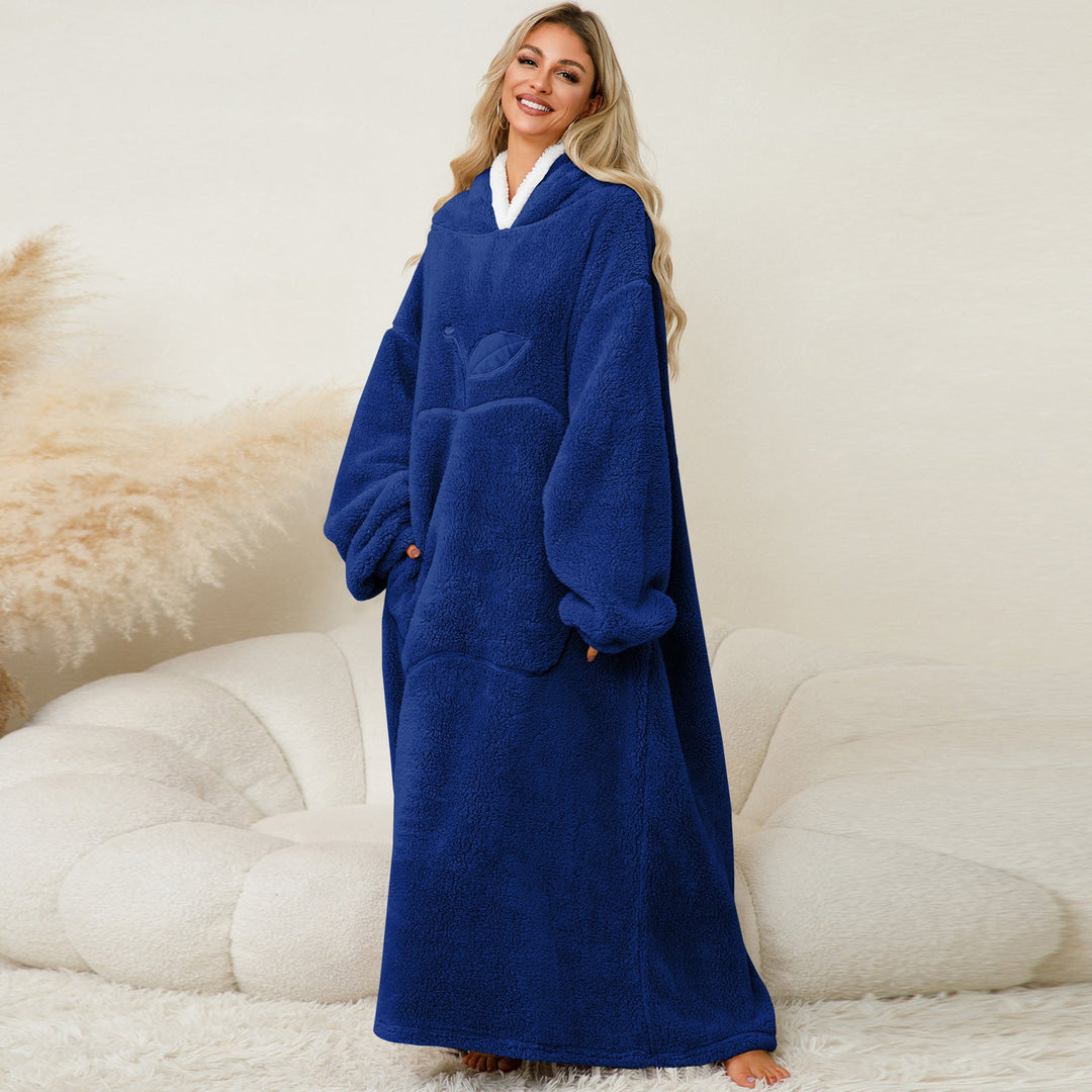 Damen Kuscheliger Hoodie-Decke mit großen Taschen und kontrastierendem Innenfutter W&W Mode