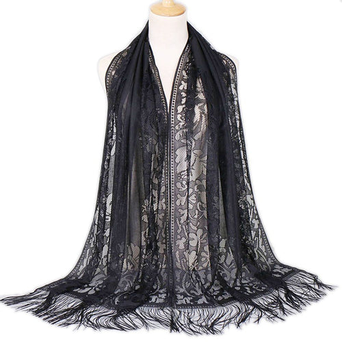 Damen Langer Spitzen-Schal mit fransten Abschlüssen W&W Mode