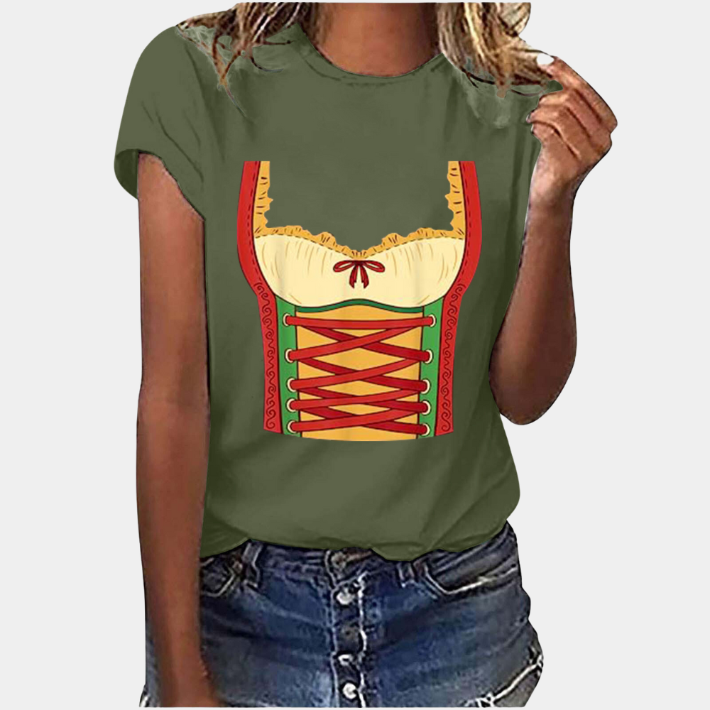 W&W Mode | T-Shirt Kurze Ärmel Dirndl Druck T-Shirts Damenbekleidung