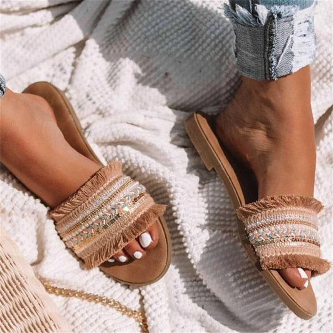 W&W Mode | Pantoletten, Boho Stil, Flach, Sandalen, Sommerschuhe