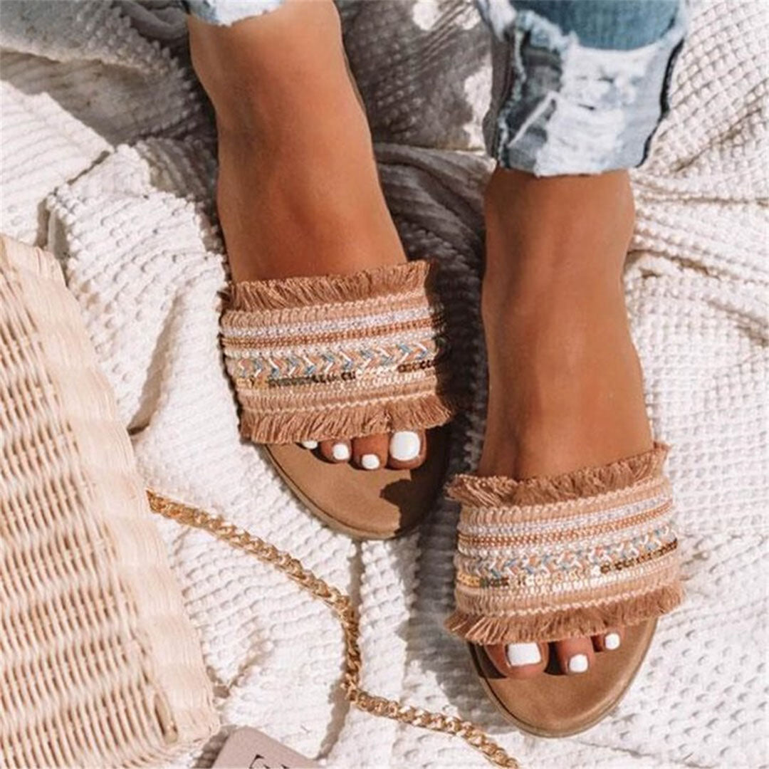 W&W Mode | Pantoletten, Boho Stil, Flach, Sandalen, Sommerschuhe