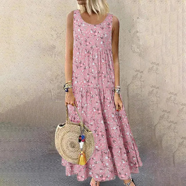 W&W Mode | Ärmelloses Blumenmuster Elegante Sommerkleider Damen
