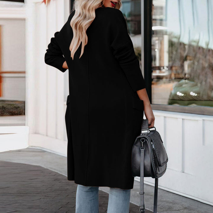 W&W Mode - Stilvoller Damen Freizeit langer einfarbiger Mantel mit Taschen
