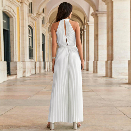 W&W Mode | Weißer Plissierter Jumpsuit