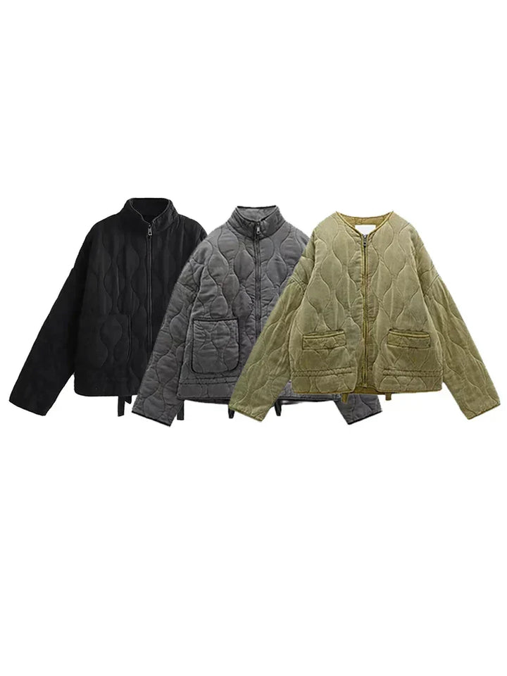 W&W Mode | Gepolsterte Uni-Farbe Reißverschlussjacke
