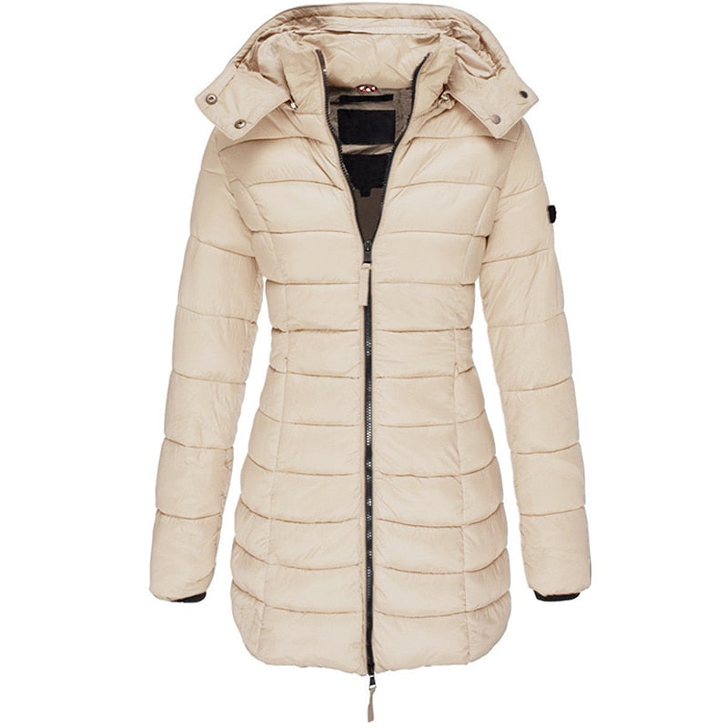 W&W Mode Damen Parka Mantel | Lange Winterjacke mit Kapuze und Daunenfüllung