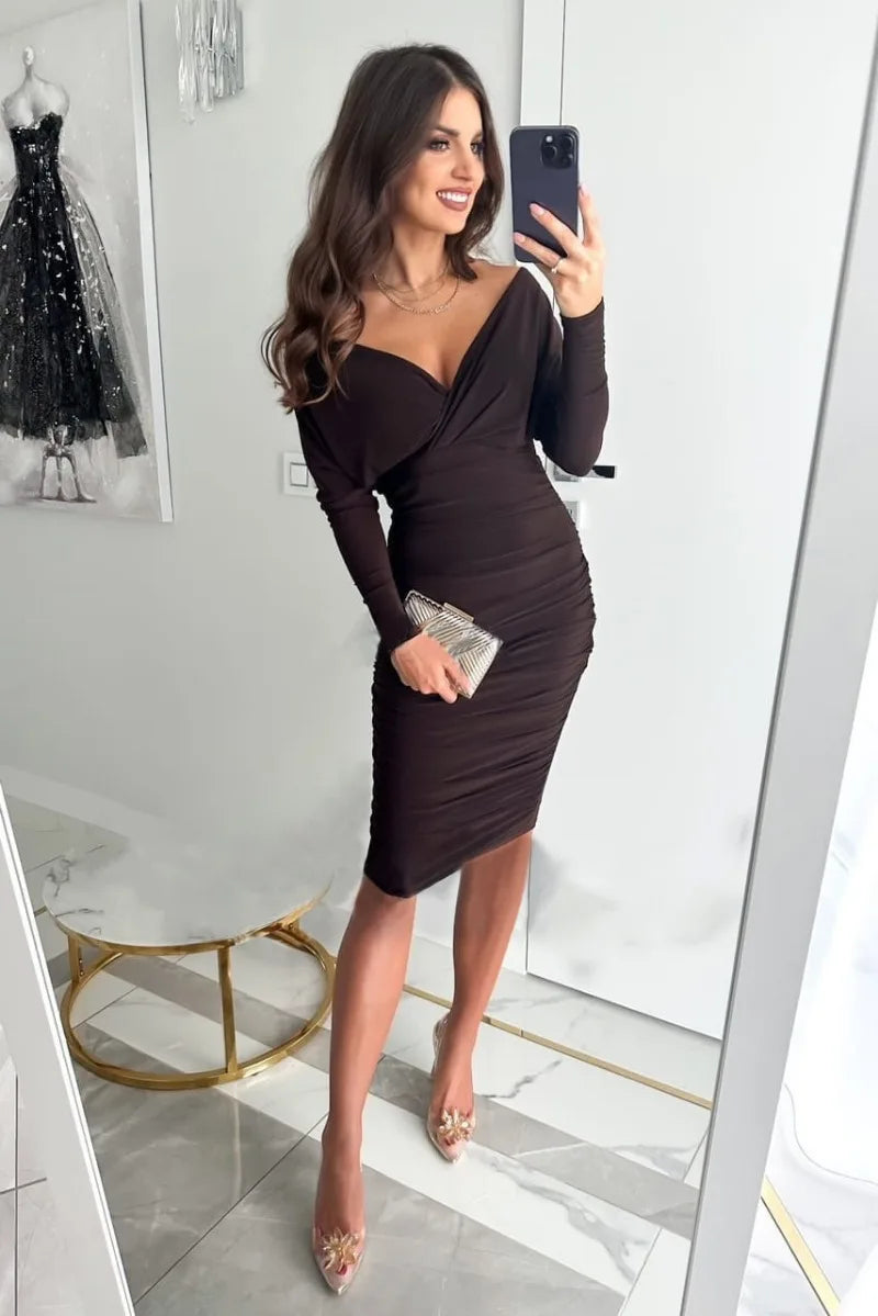 W&W Mode V-Ausschnitt Langärmelig  Party-Kleid