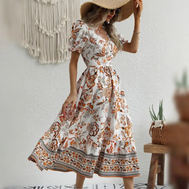 W&W Mode | Elegante Orange Blumenkleid