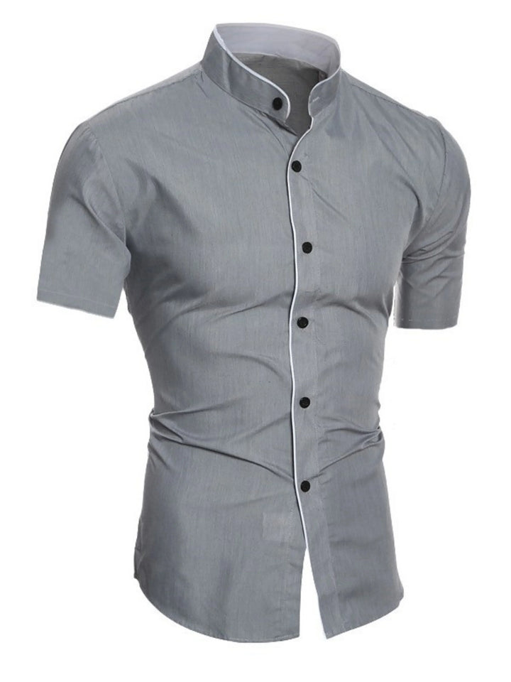 W&W Mode | Slim Fit Stehkragen Kurzarmhemd Business Lässig