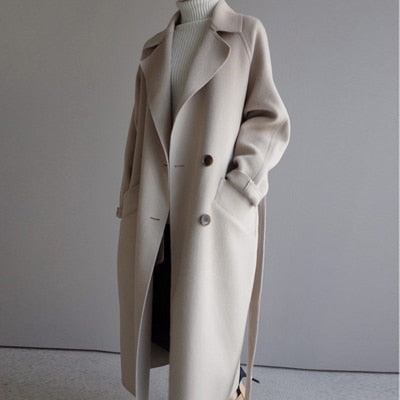 W&W Mode | Langer Wollmantel für Damen mit elegantem Stil und Wärme
