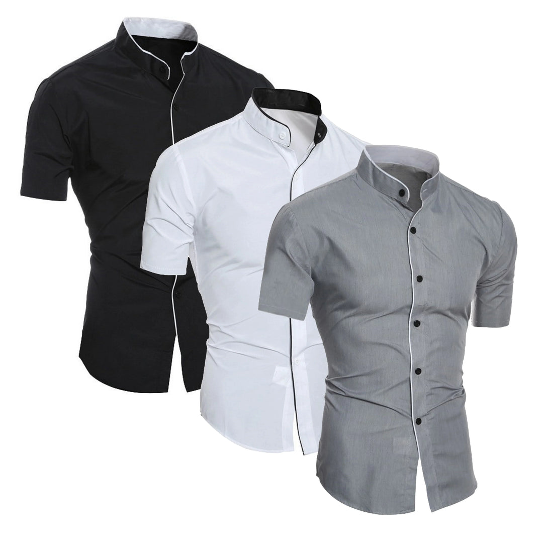 W&W Mode | Slim Fit Stehkragen Kurzarmhemd Business Lässig