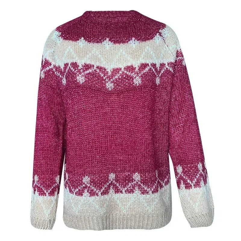 W&W Mode -  Hässlicher Weihnachtspulli - Dicker Strickpulli mit gemütlichem Jacquardmuster