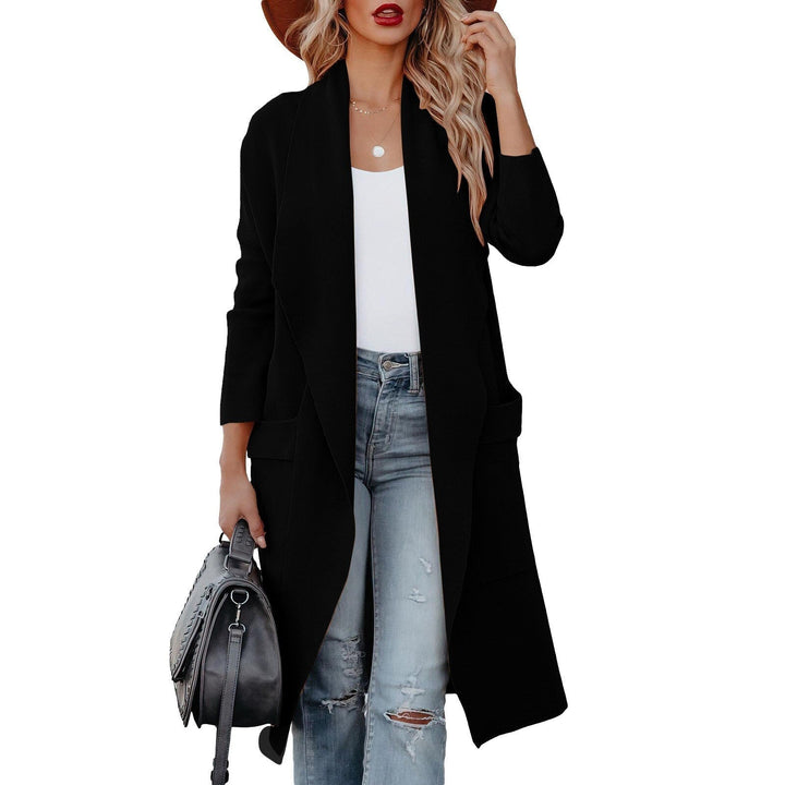 W&W Mode - Stilvoller Damen Freizeit langer einfarbiger Mantel mit Taschen