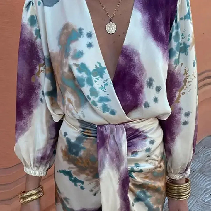 W&W Mode | Batik-Wickel-Midikleid mit Puffärmeln