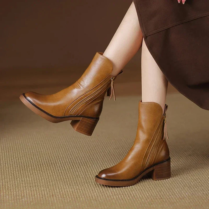 W&W Mode | Leder Stiefeletten Damen – stilvolle Stiefel mit Blockabsatz