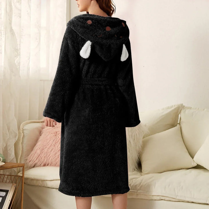 W&W Mode | Lässiger Herbst Dickes Flanell Kapuzenbademantel für Frauen