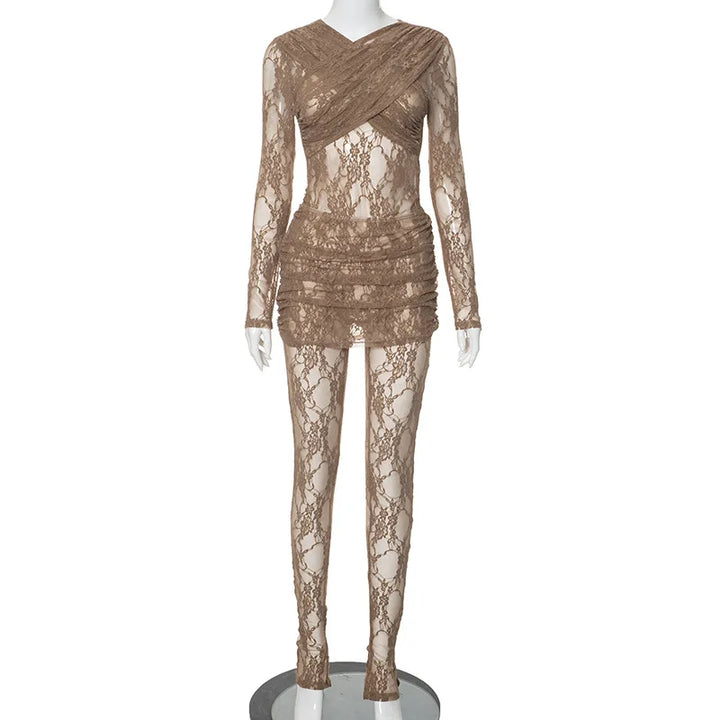 Damen-Jumpsuit aus Polyester mit Spitzenbesatz und Cut-outs