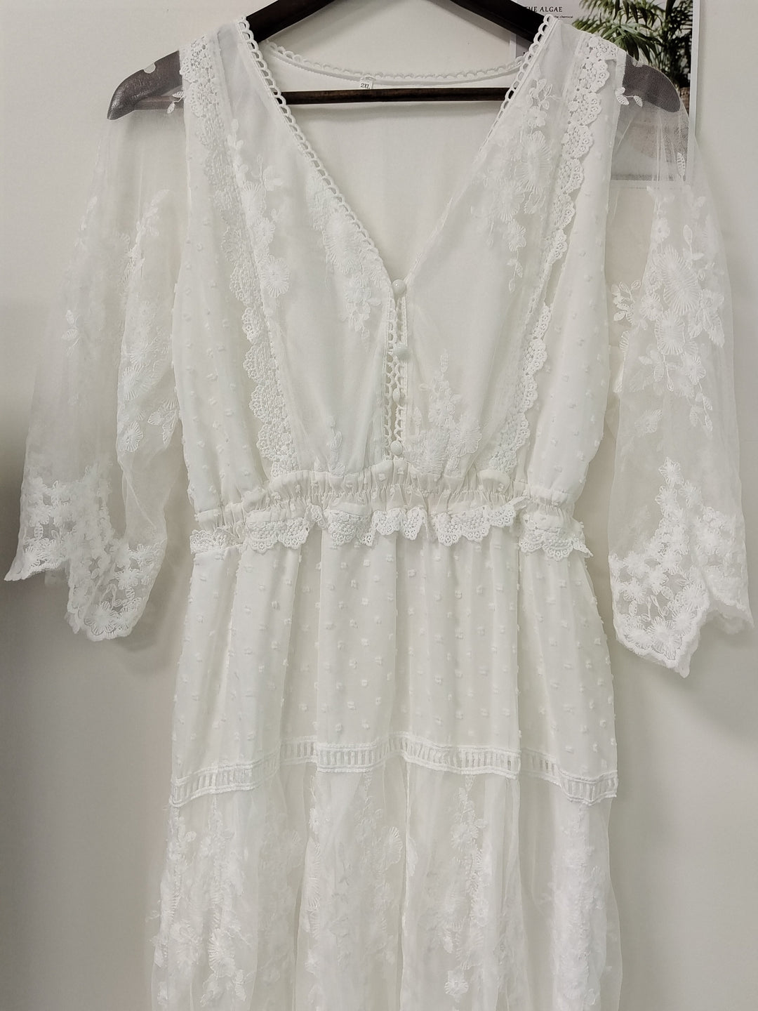 W&W Mode | Cross Halbtransparente Spitzen Maxikleid