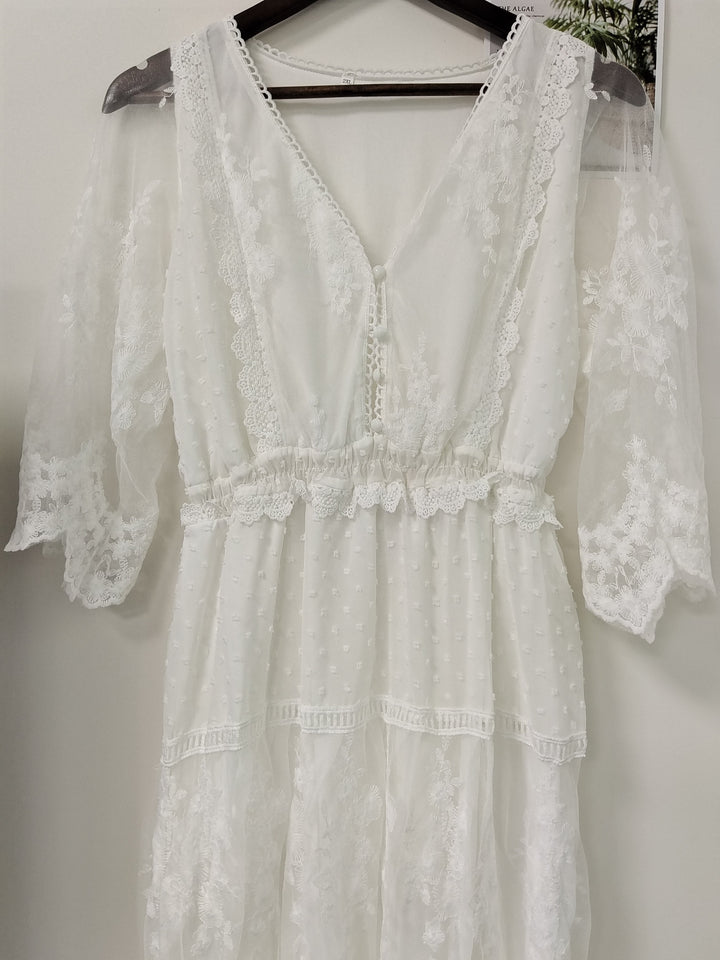 W&W Mode | Cross Halbtransparente Spitzen Maxikleid