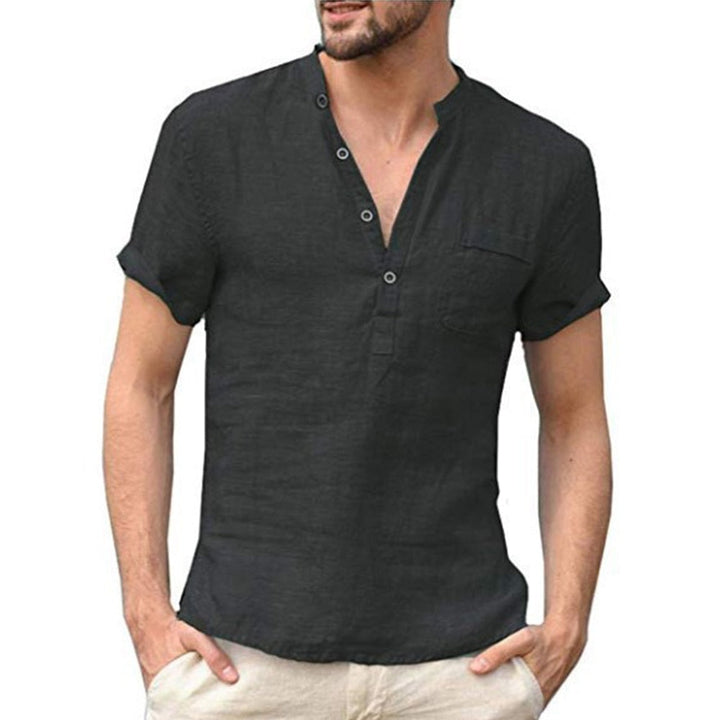 W&W Mode | Herren Kurzarm T-shirt Aus Leinen Baumwolle Atmungsaktiv
