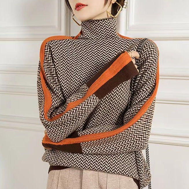W&W Mode Geometrisch gestrickter Rollkragenpullover