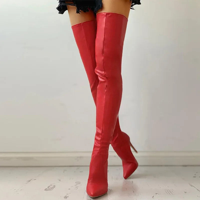 W&W Mode | Oberschenkelhohe Fashion Stiefel Stiletto Absatz