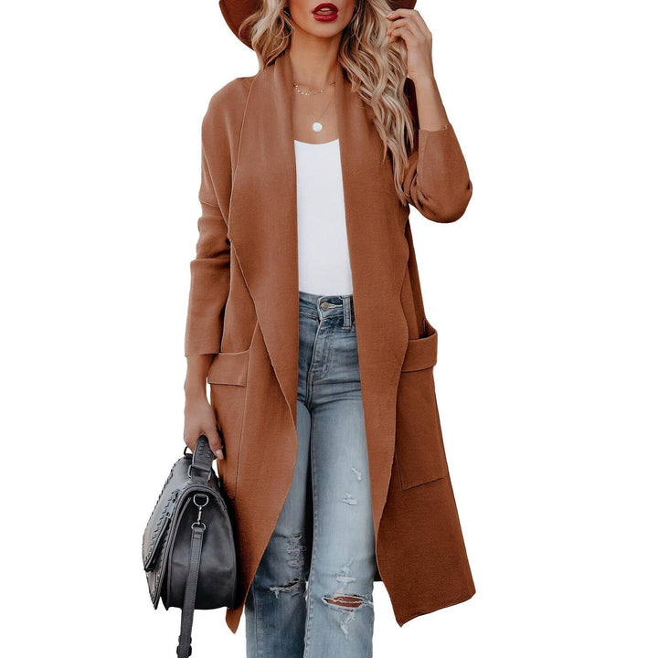 W&W Mode - Stilvoller Damen Freizeit langer einfarbiger Mantel mit Taschen