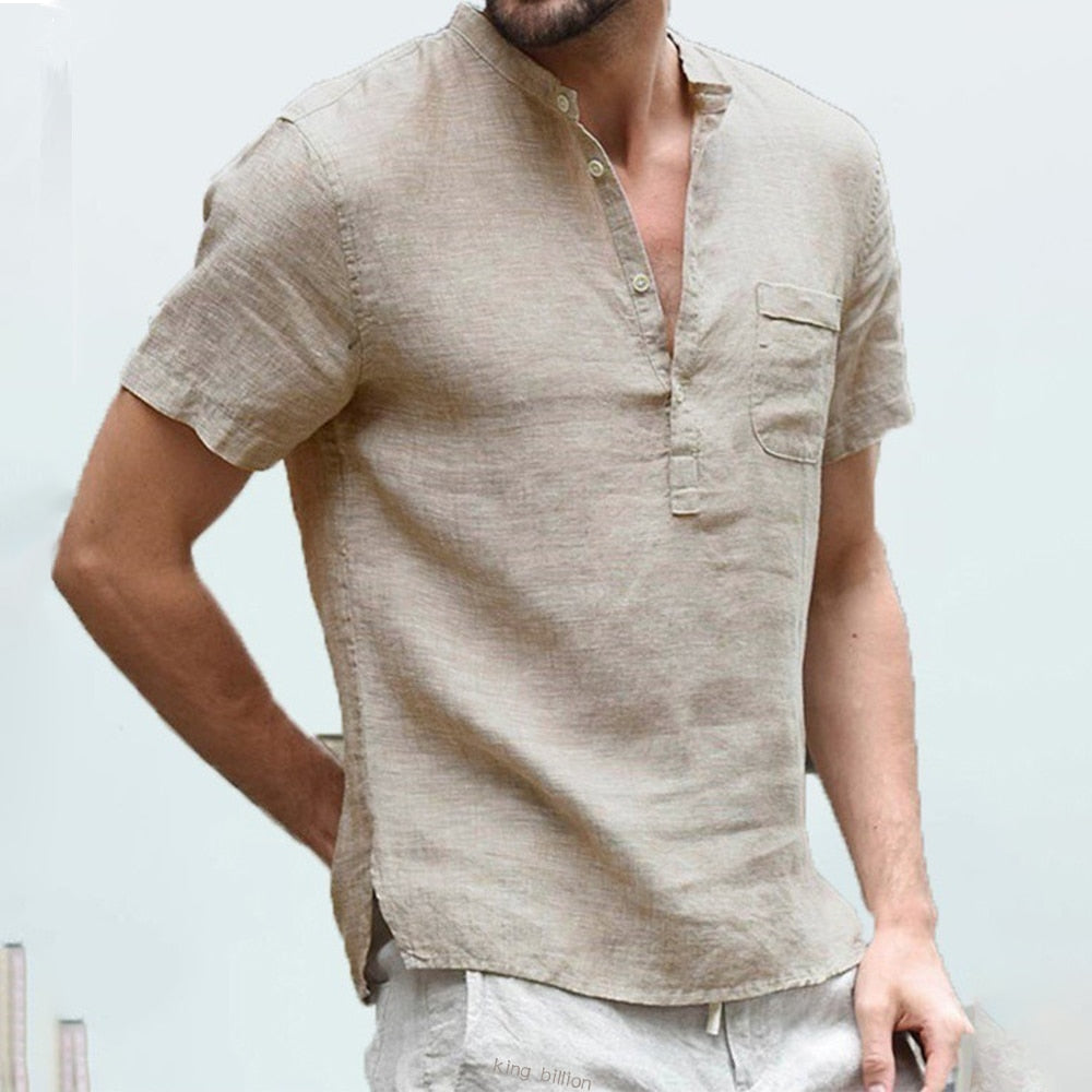 W&W Mode | Herren Kurzarm T-shirt Aus Leinen Baumwolle Atmungsaktiv
