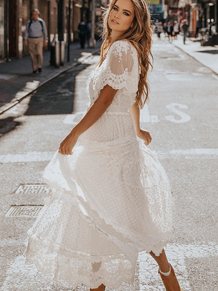 W&W Mode | Cross Halbtransparente Spitzen Maxikleid