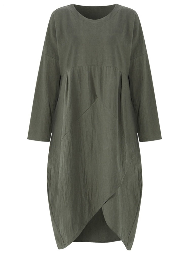W&W Mode Langärmeliges unregelmäßiges Midikleid