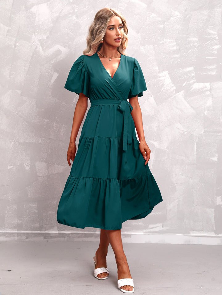 W&W Mode - Grünes Midi-Kleid mit Rüschen
