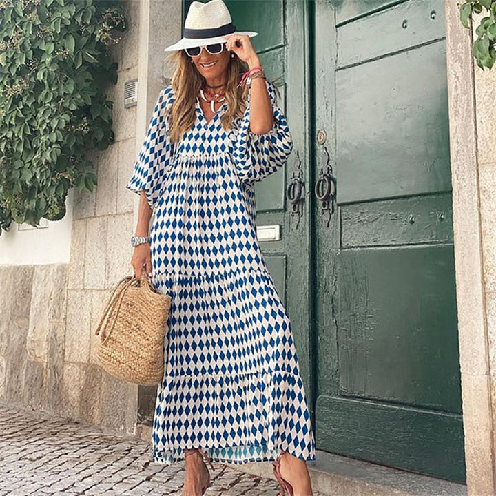 W&W Mode | Geometrisches Kleid mit Puffärmeln für Frauen