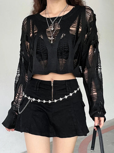 Durchbrochene Damen-Strickbluse mit Sonnenschutz