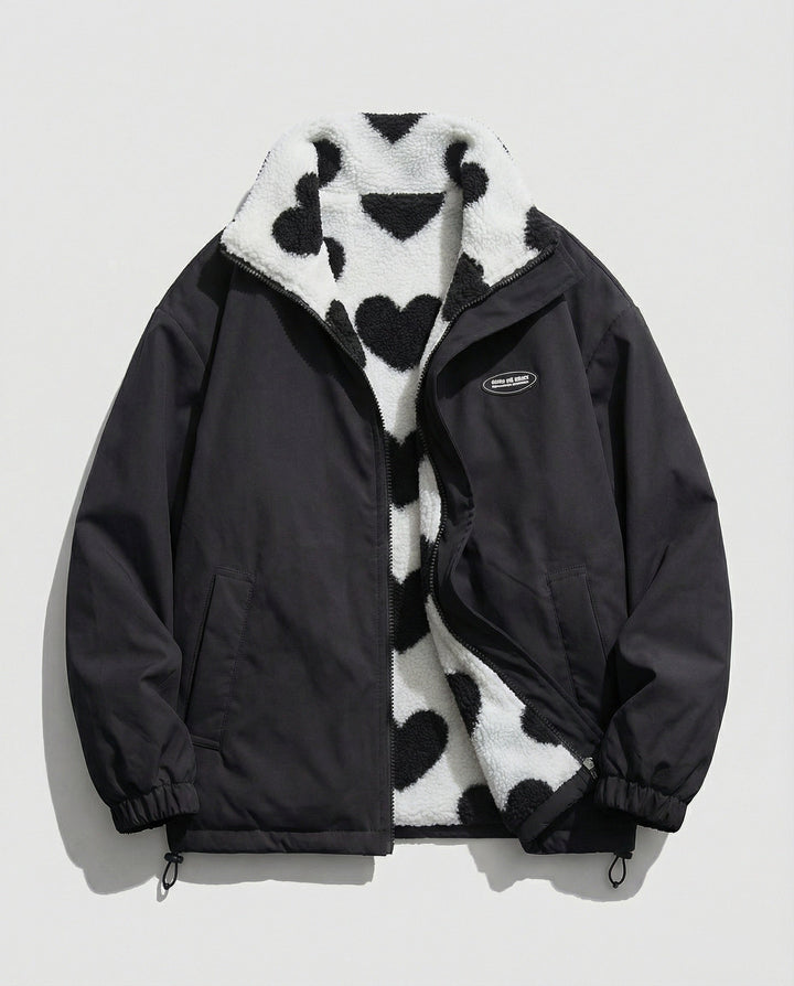 Damen Winterjacke aus Polyester mit Herz-Muster & Wärmender Fütterung | W&W Mode