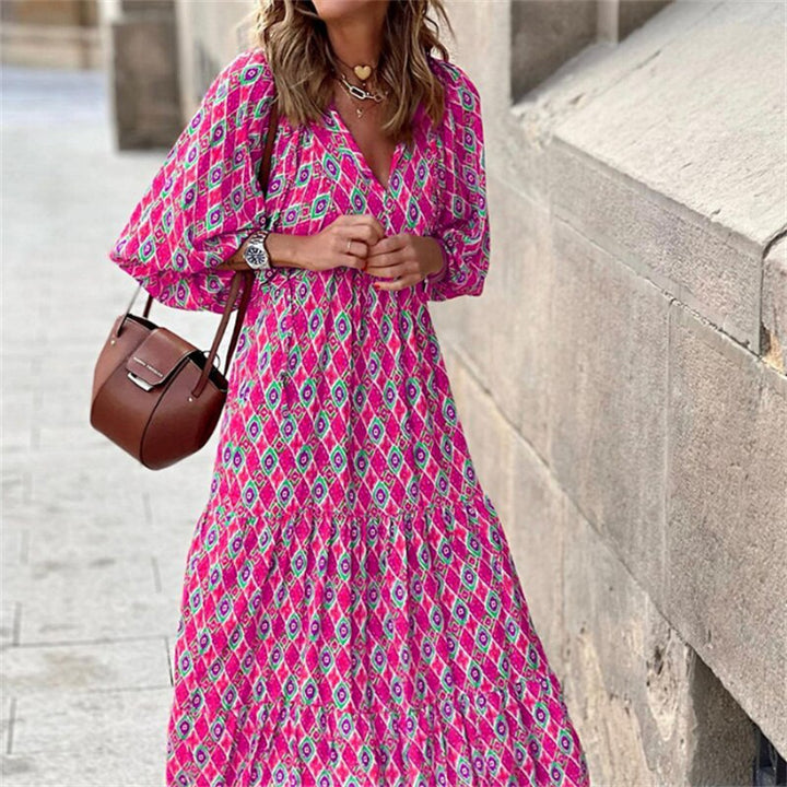 W&W Mode | Geometrisches Kleid mit Puffärmeln für Frauen