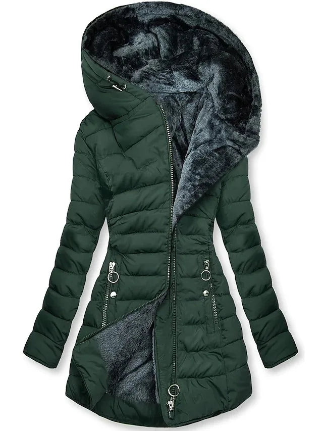 W&W Mode - Wintermantel für Damen - Mit Fellkragen, Kapuze und Reißverschluss