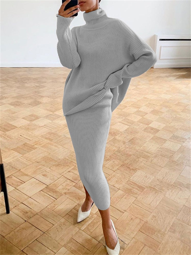 W&W Mode | Schickes Herbst Strick Zweiteiliges Slim Fit Set für Frauen